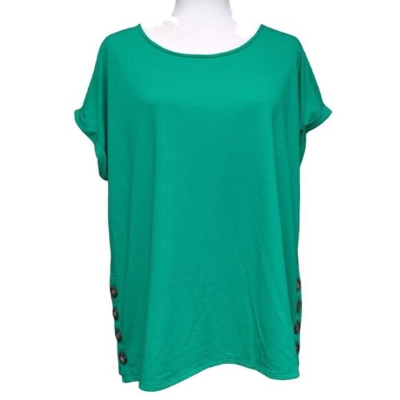 Crown & Ivy Green Blouse Top Dolman Sleeves Accent Side Button Crew Neck Size L - Picture 1 of 9